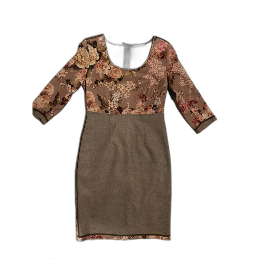Stunning Sfizio made in Italy  tan floral dress M mixed patterns